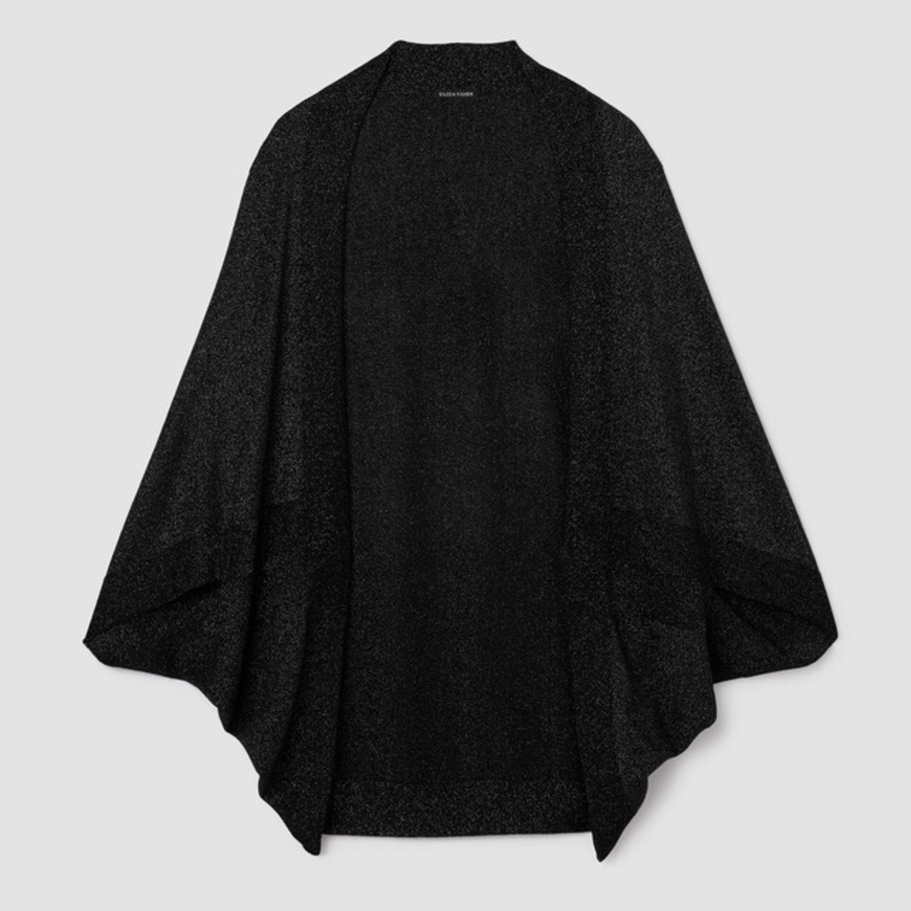 Eileen Fisher Black Extra Dine Merino Wool Metallick Shrug, one size